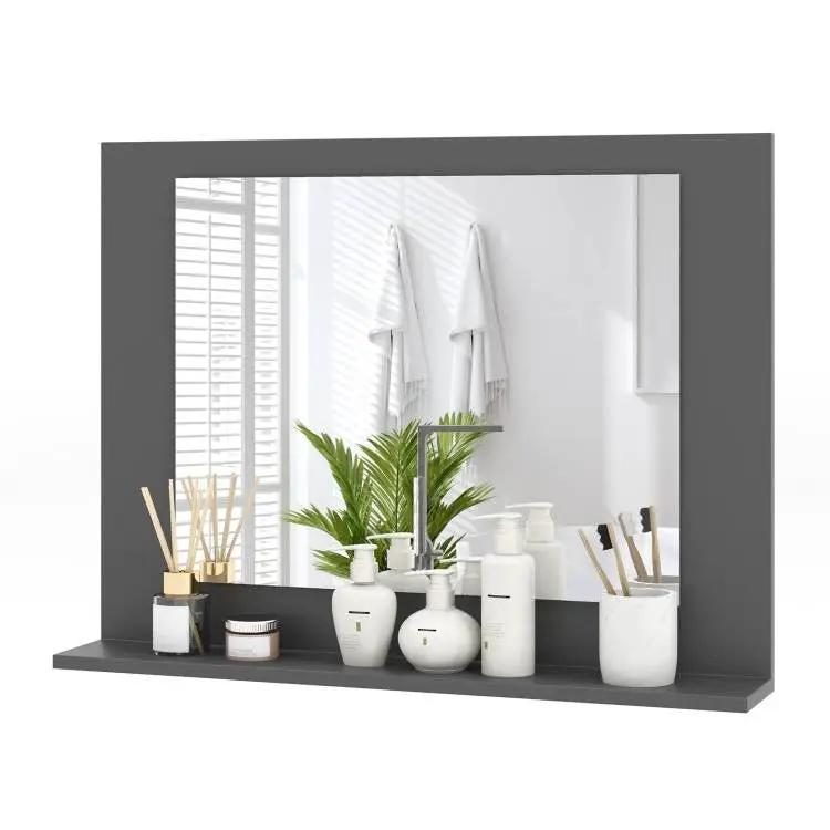 Rectangular 23 x 17 inch Bathroom Mirror with Storage Shelf in Grey Wood Finish by HomePacific