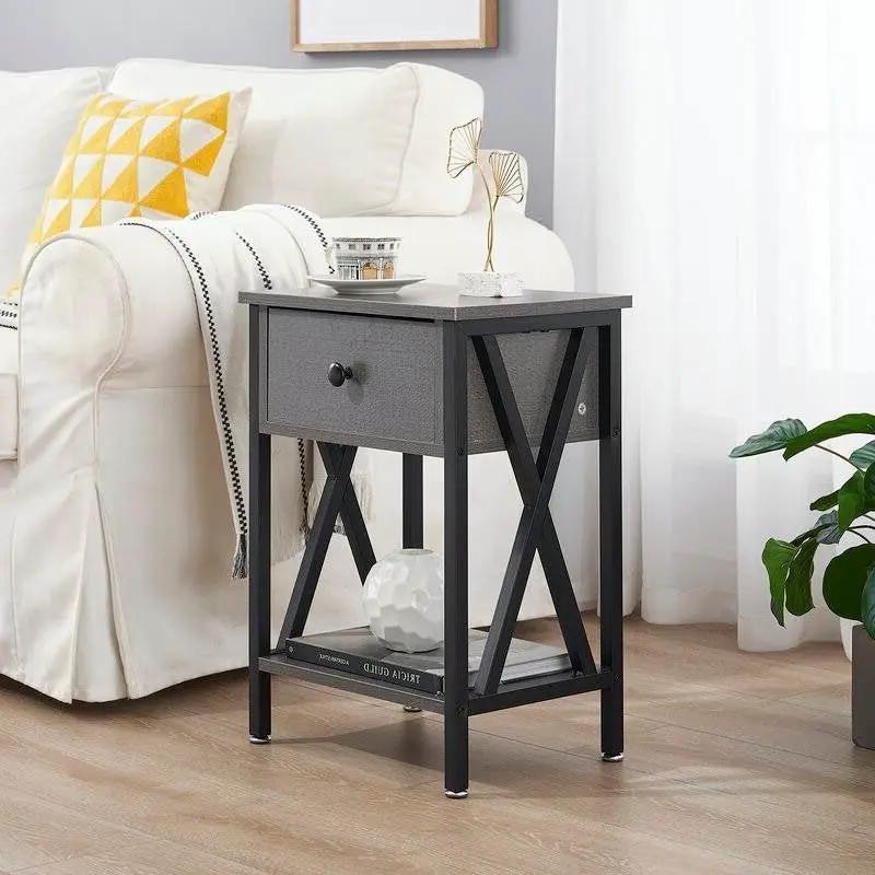 Set of 2 - 1 Drawer Nightstand in Grey and Black Wood Finish by HomePacific