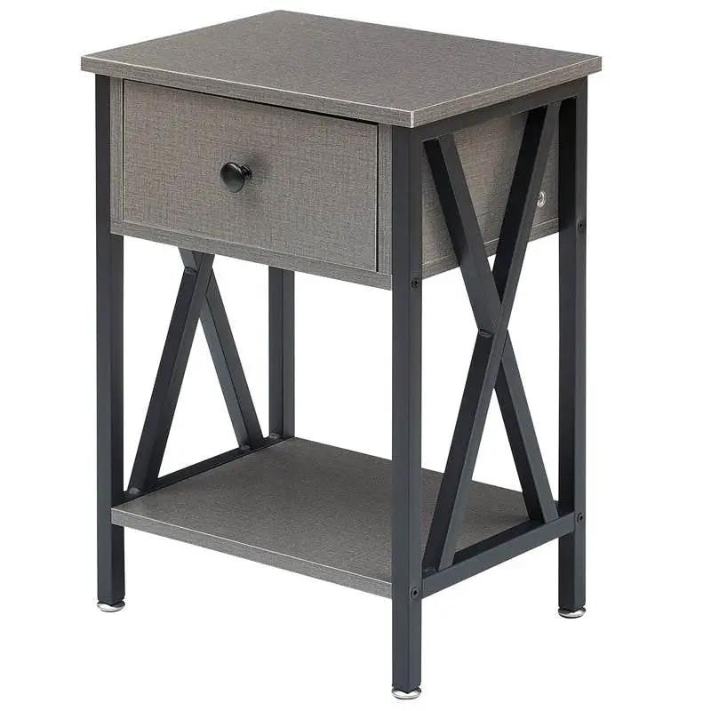 Set of 2 - 1 Drawer Nightstand in Grey and Black Wood Finish by HomePacific