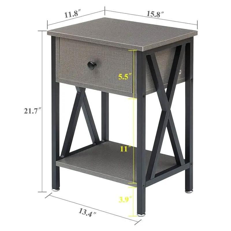 Set of 2 - 1 Drawer Nightstand in Grey and Black Wood Finish by HomePacific