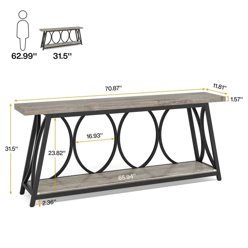 Industrial 70-inch Grey Wood Top Sofa Table with Heavy Duty Black Metal Frame by HomePacific