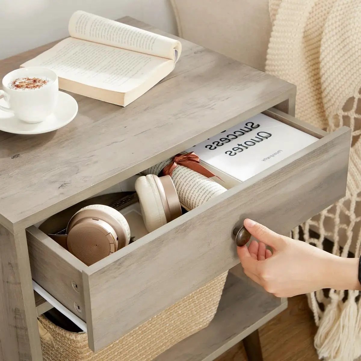 Mid-Century Modern 1-Drawer Nightstand Bedroom End Table in Grey Wood Finish by HomePacific