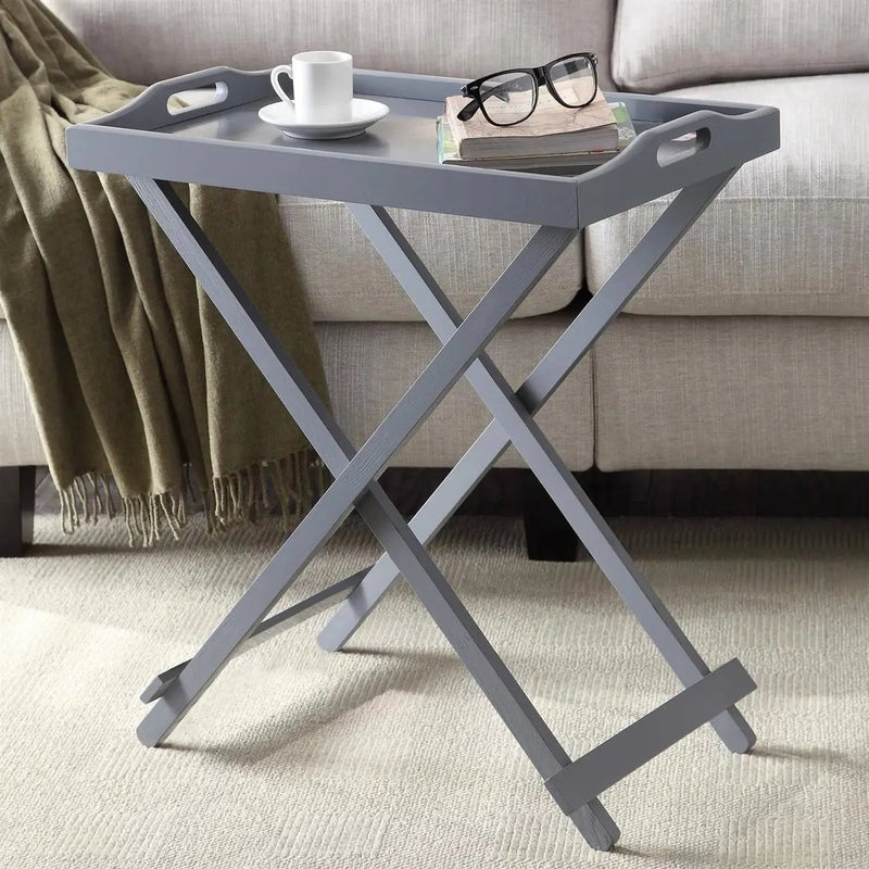 Folding TV Tray Bedside Table in Grey Wood Finish by HomePacific