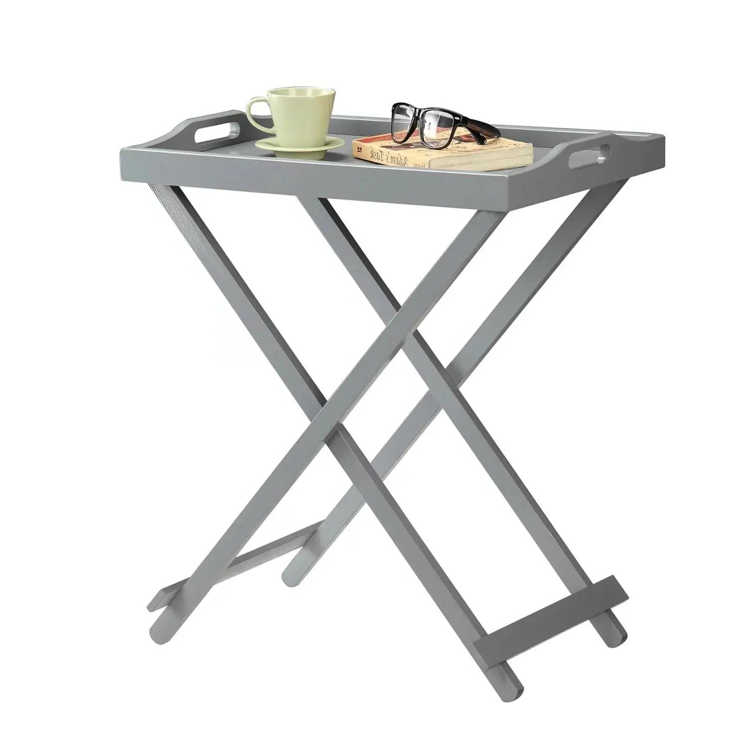 Folding TV Tray Bedside Table in Grey Wood Finish by HomePacific