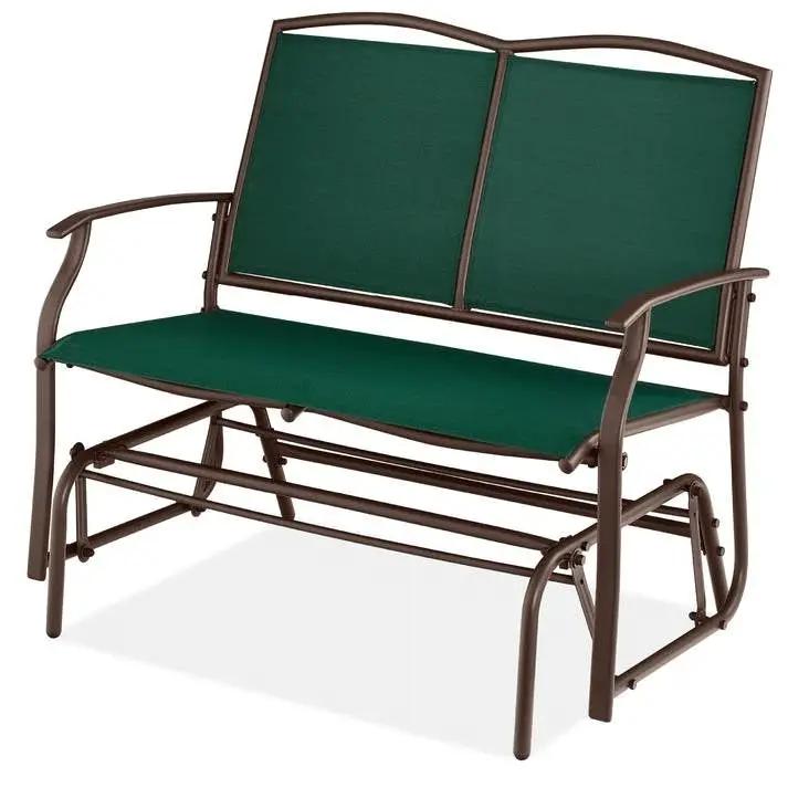 2 Seat Mesh Patio Loveseat Swing Glider Rocker with Armrests in Hunter Green by HomePacific
