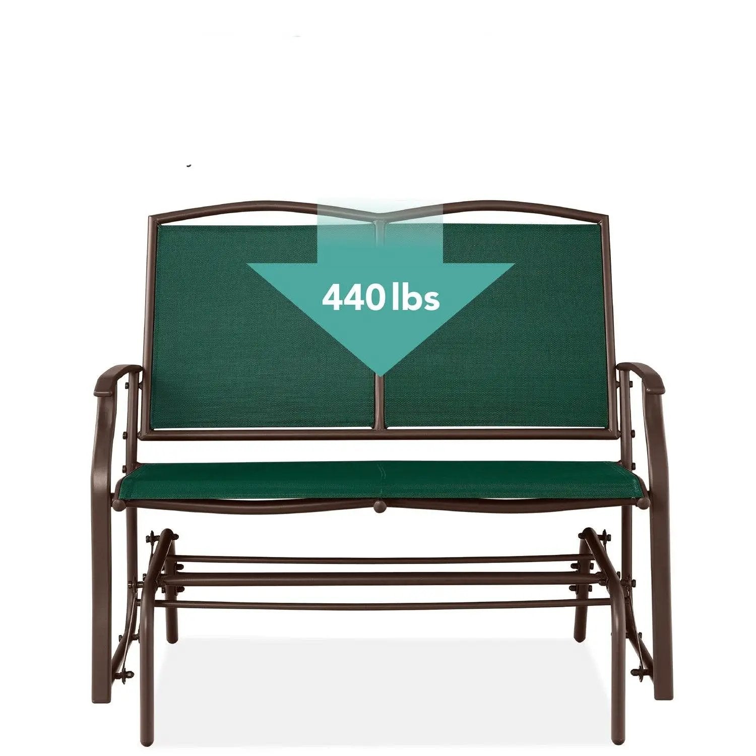 2 Seat Mesh Patio Loveseat Swing Glider Rocker with Armrests in Hunter Green by HomePacific