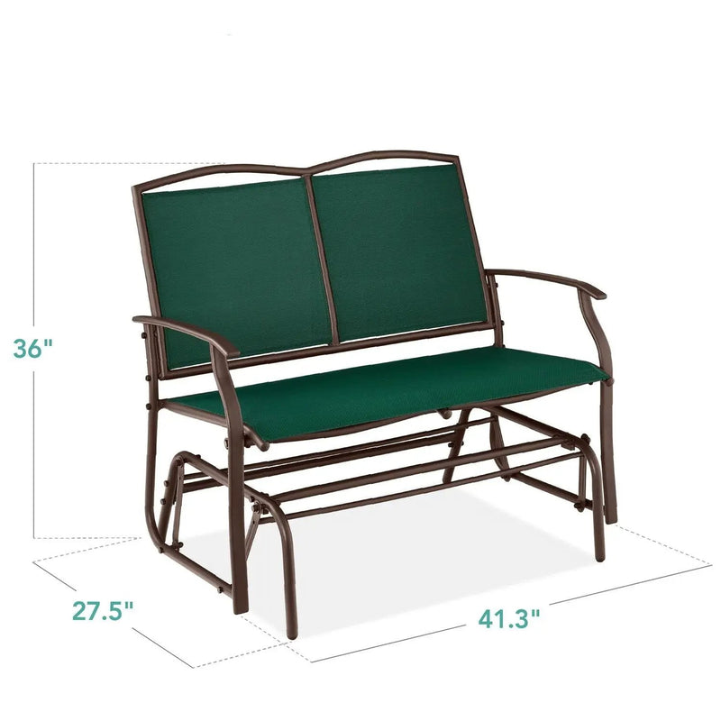 2 Seat Mesh Patio Loveseat Swing Glider Rocker with Armrests in Hunter Green by HomePacific