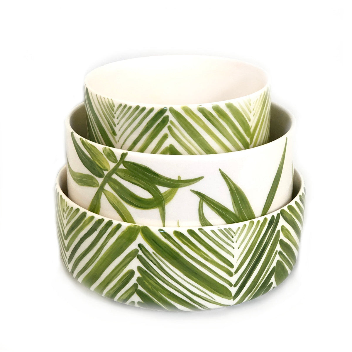 Tall Serving Bowl - Green Palm Leaves, photo 6 of 6