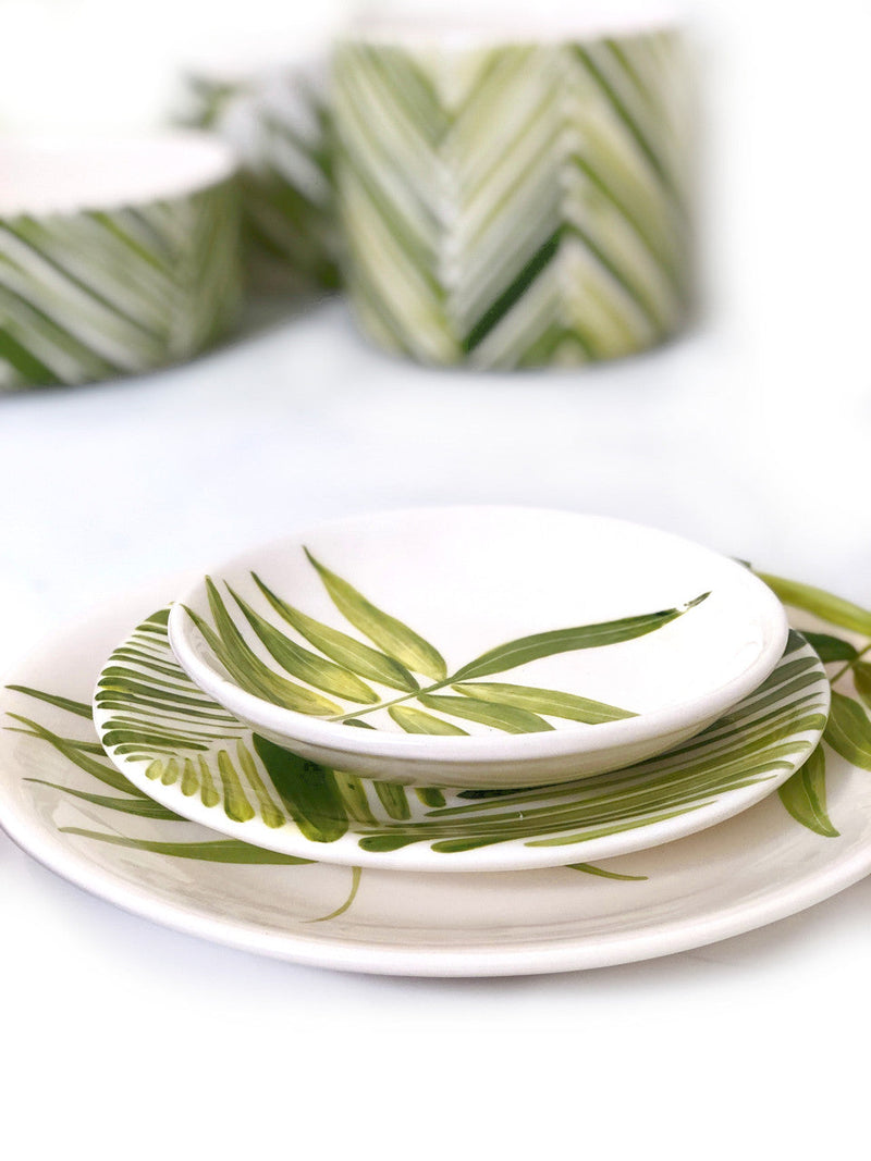 Tall Serving Bowl - Green Palm Leaves, photo 3 of 6