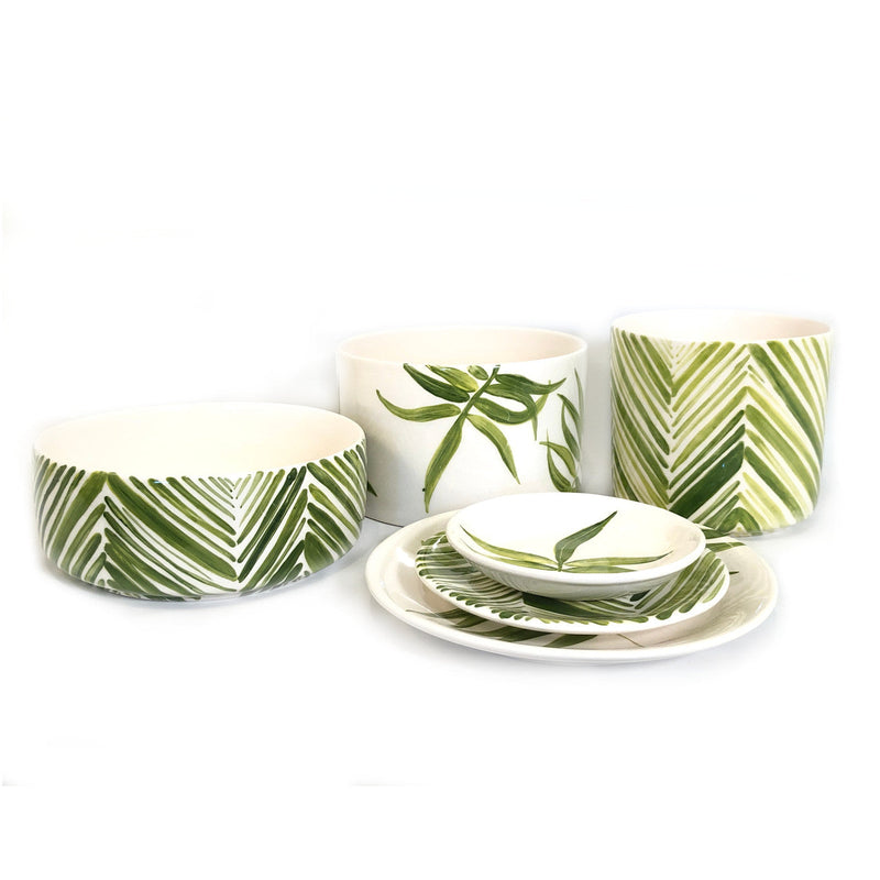 Wide Serving Bowl - Green Palm Leaves, photo 4 of 5