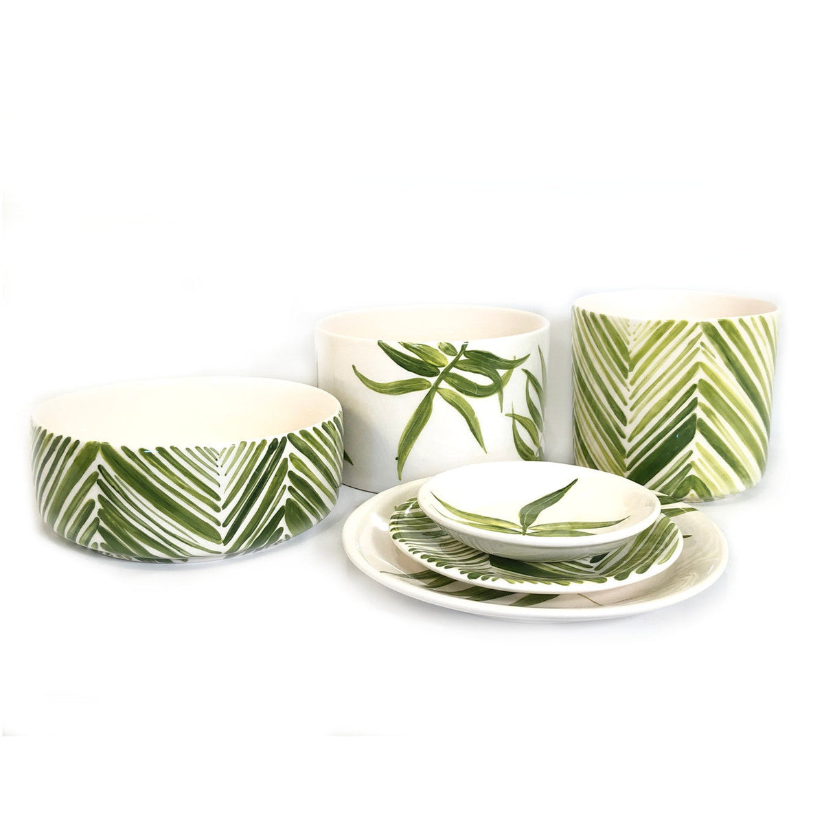 Cylinder Serving Bowl - Green Floating Leaves, photo 4 of 4