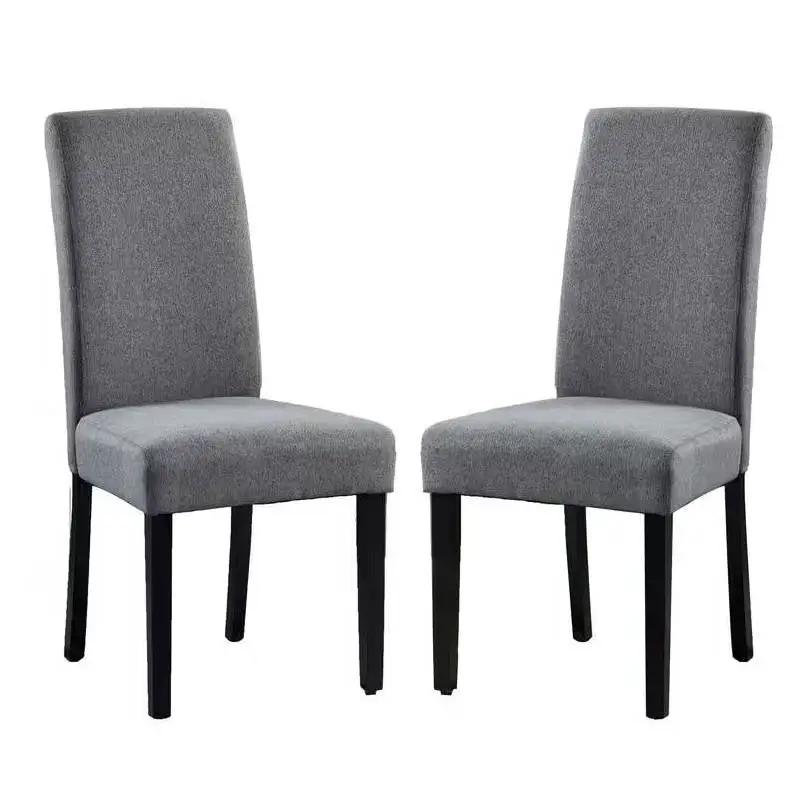 Set of 2 Modern Grey Fabric Upholstered Dining Chair with Black Wood Legs by HomePacific