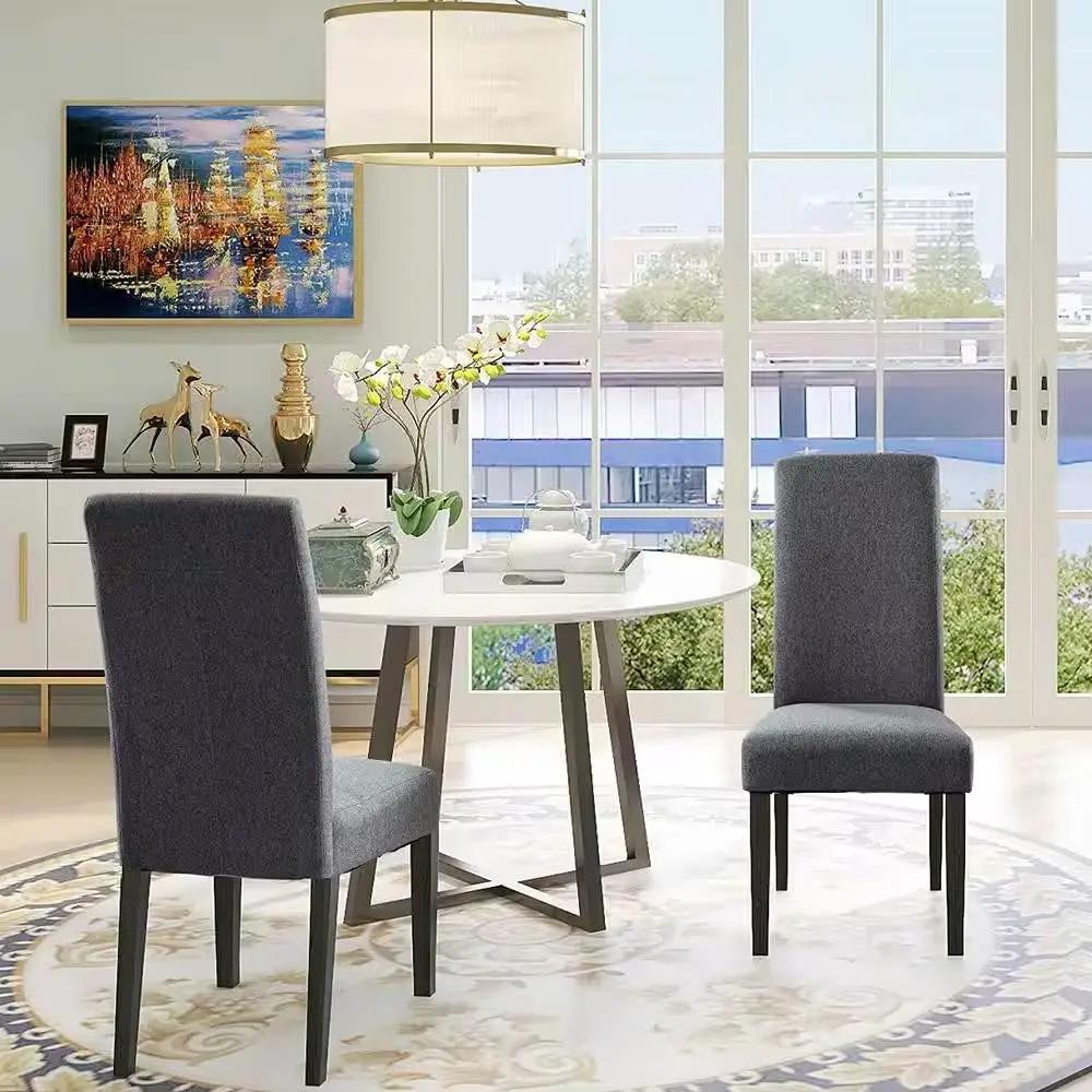 Set of 2 Modern Grey Fabric Upholstered Dining Chair with Black Wood Legs by HomePacific