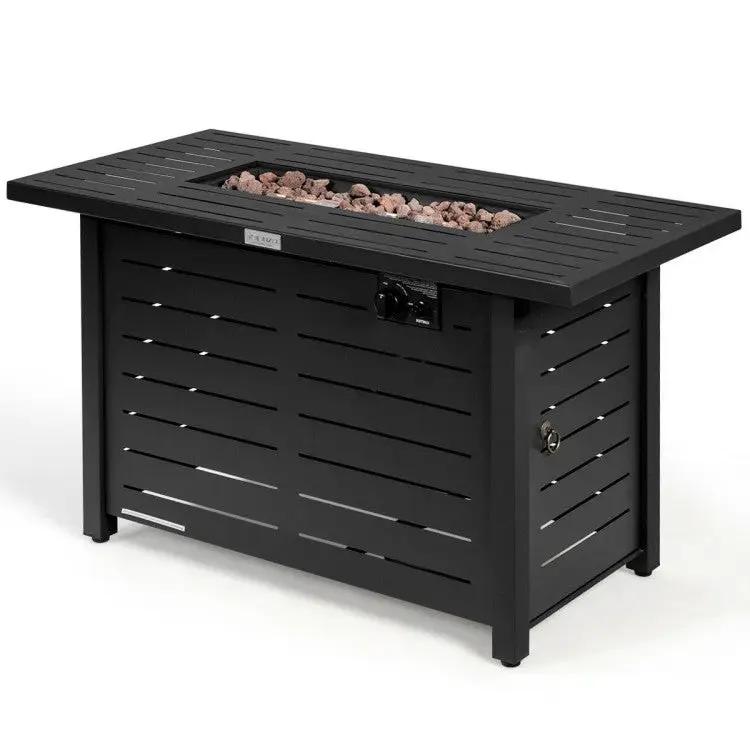 60,000 BTU Brown Rectangular Portable LP Gas Propane Fire Pit Table by HomePacific