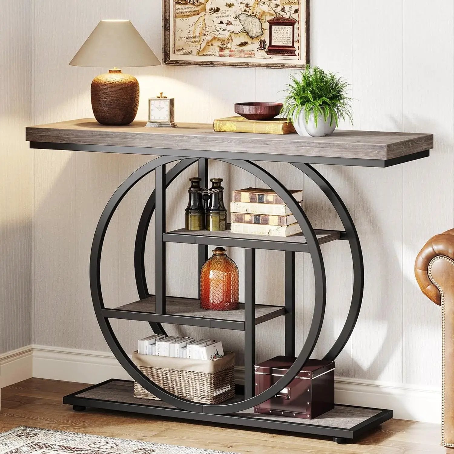 Modern 41-inch Wide Narrow Entryway Console Table with Grey Wood Finish Shelves by HomePacific