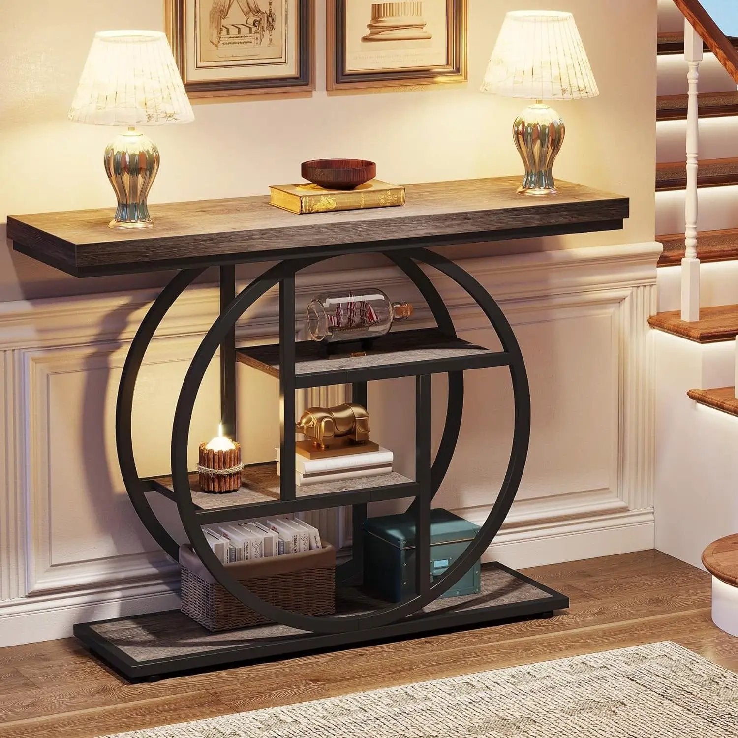Modern 41-inch Wide Narrow Entryway Console Table with Grey Wood Finish Shelves by HomePacific