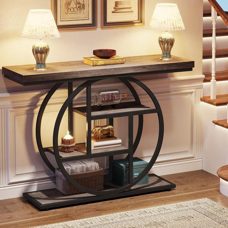 Modern 41-inch Wide Narrow Entryway Console Table with Grey Wood Finish Shelves by HomePacific