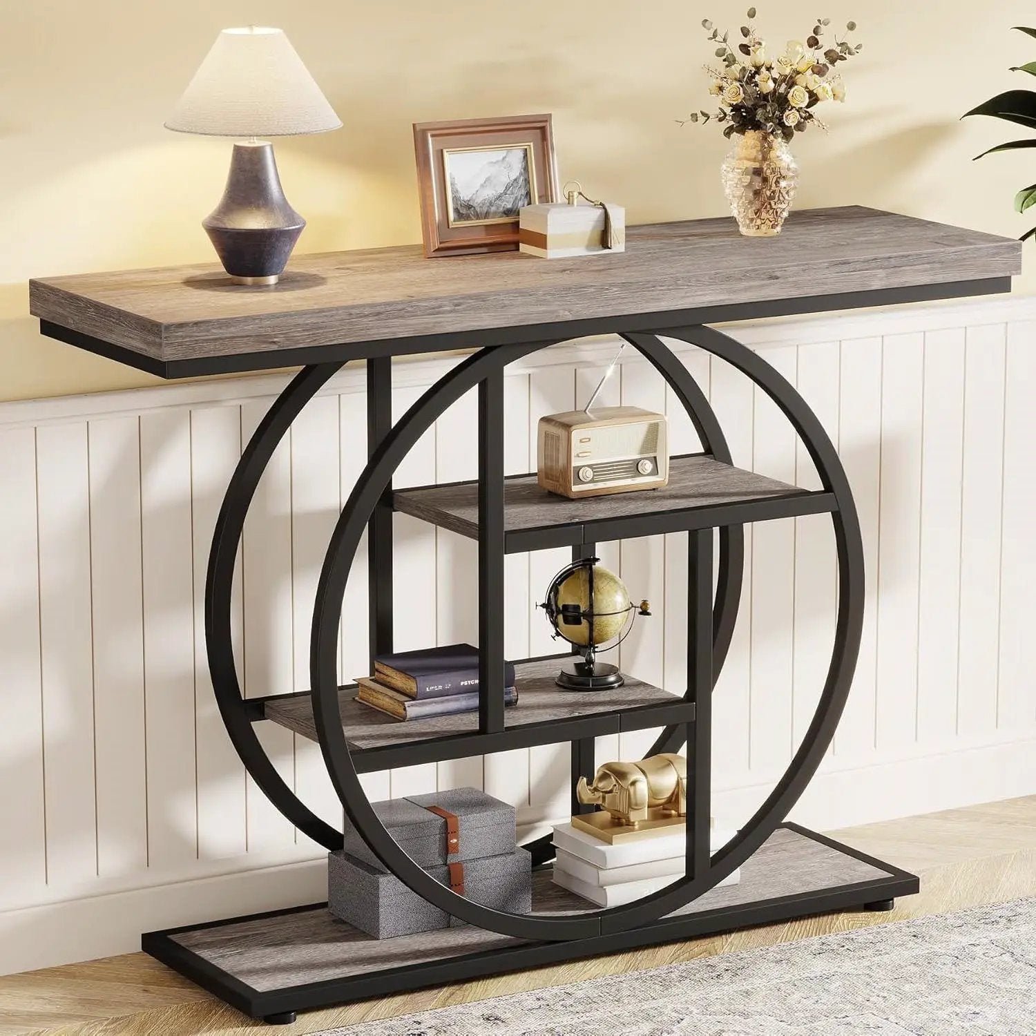 Modern 41-inch Wide Narrow Entryway Console Table with Grey Wood Finish Shelves by HomePacific