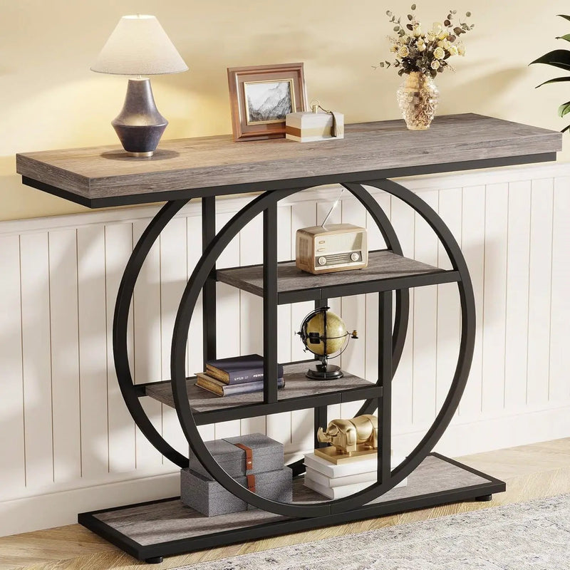 Modern 41-inch Wide Narrow Entryway Console Table with Grey Wood Finish Shelves by HomePacific