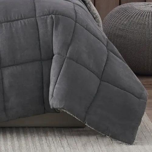 Full/Queen Plush Sherpa Reversible Micro Suede Comforter Set in Gray by HomePacific