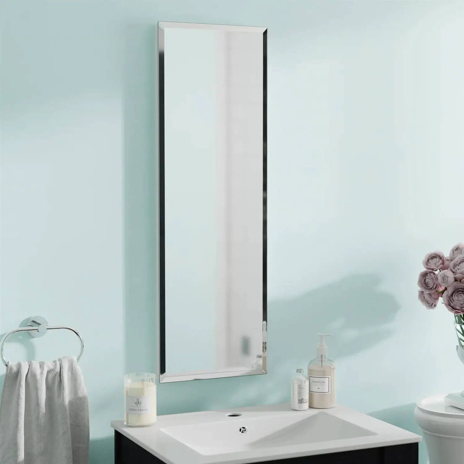 Narrow Bathroom Medicine Cabinet Frameless Mirror 12 x 36 inch by HomePacific