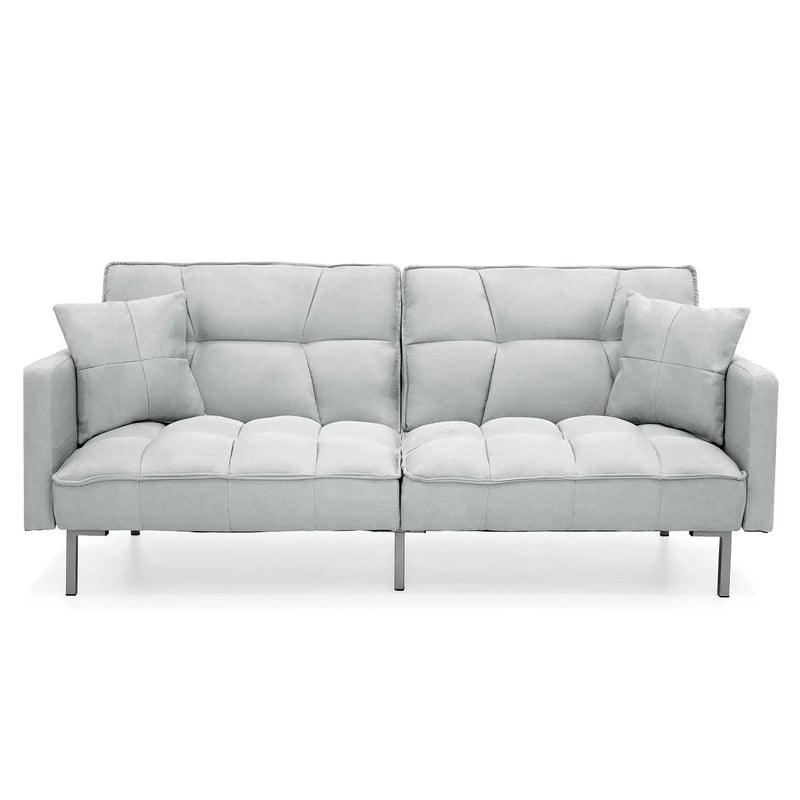 Plush Gray Split-Back Design Convertible Linen Tufted Futon w/ 2 Pillows by HomePacific