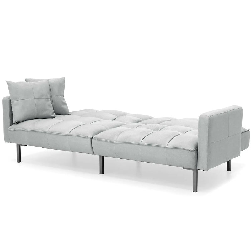 Plush Gray Split-Back Design Convertible Linen Tufted Futon w/ 2 Pillows by HomePacific