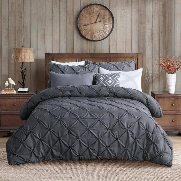 Full/Queen Size All Season Pleated Hypoallergenic Microfiber Reversible 3 Piece Comforter Set in Gray by HomePacific
