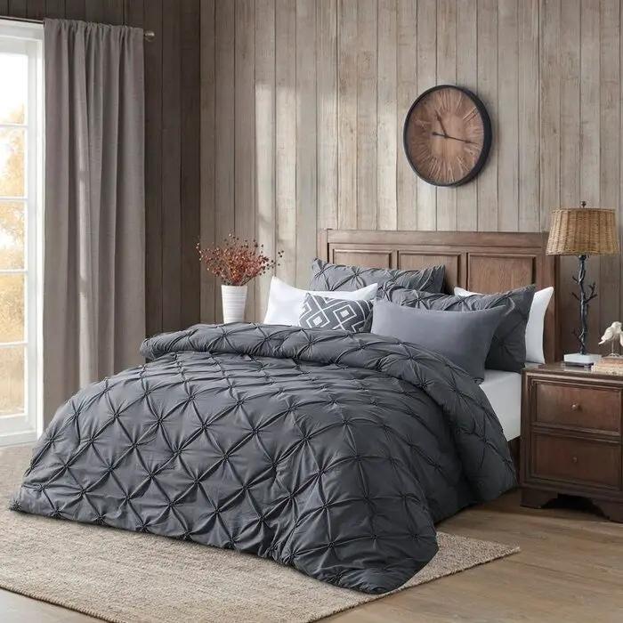 Full/Queen Size All Season Pleated Hypoallergenic Microfiber Reversible 3 Piece Comforter Set in Gray by HomePacific