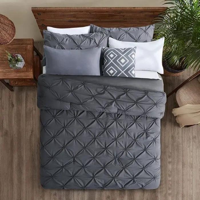 Full/Queen Size All Season Pleated Hypoallergenic Microfiber Reversible 3 Piece Comforter Set in Gray by HomePacific