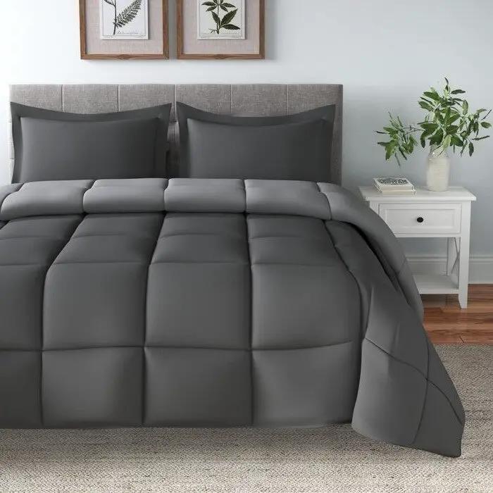 Full/Queen Traditional Microfiber Reversible 3 Piece Comforter Set in Grey by HomePacific