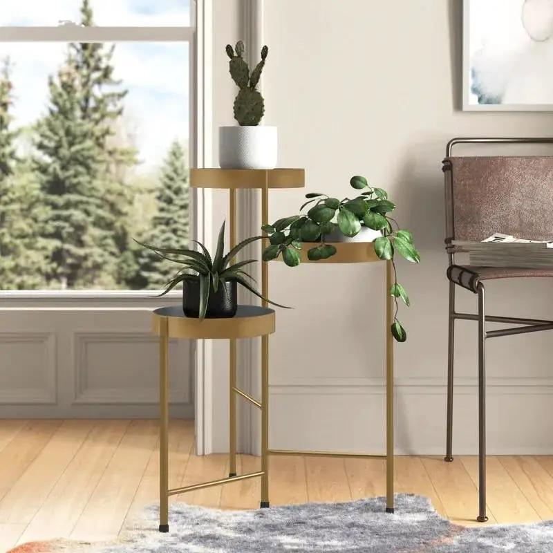 Modern Gold Grey Metal 3-Tier Flower Pot Plant Stand by HomePacific