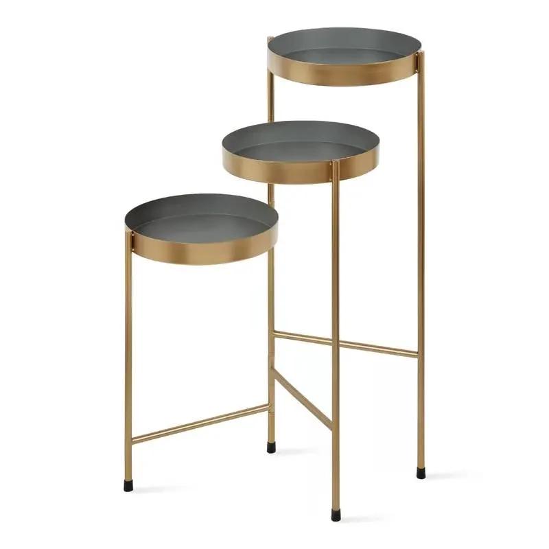 Modern Gold Grey Metal 3-Tier Flower Pot Plant Stand by HomePacific