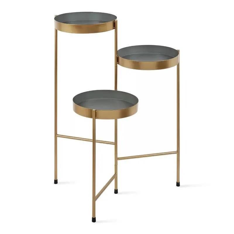 Modern Gold Grey Metal 3-Tier Flower Pot Plant Stand by HomePacific