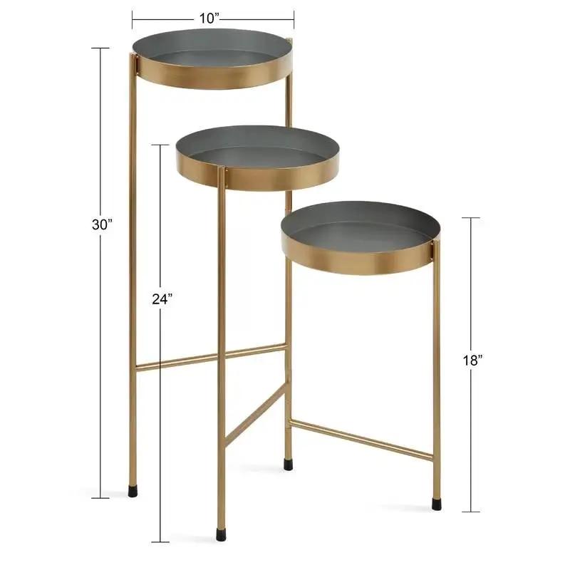Modern Gold Grey Metal 3-Tier Flower Pot Plant Stand by HomePacific