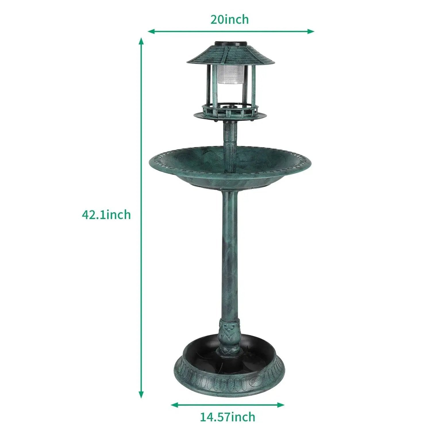 Outdoor Garden Birdbath in Green Copper Patina Finish with Solar Light by HomePacific