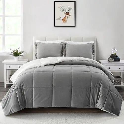 King Plush Microfiber Reversible Comforter Set in Grey by HomePacific