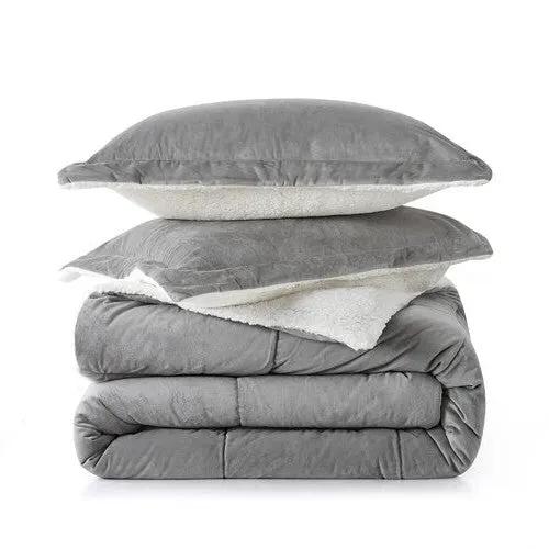King Plush Microfiber Reversible Comforter Set in Grey by HomePacific