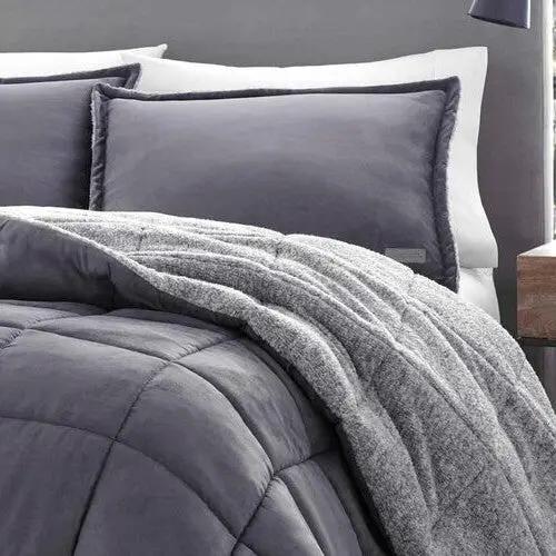 King Plush Sherpa Reversible Micro Suede Comforter Set in Gray by HomePacific