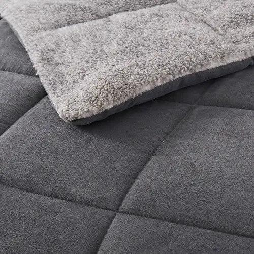 King Plush Sherpa Reversible Micro Suede Comforter Set in Gray by HomePacific