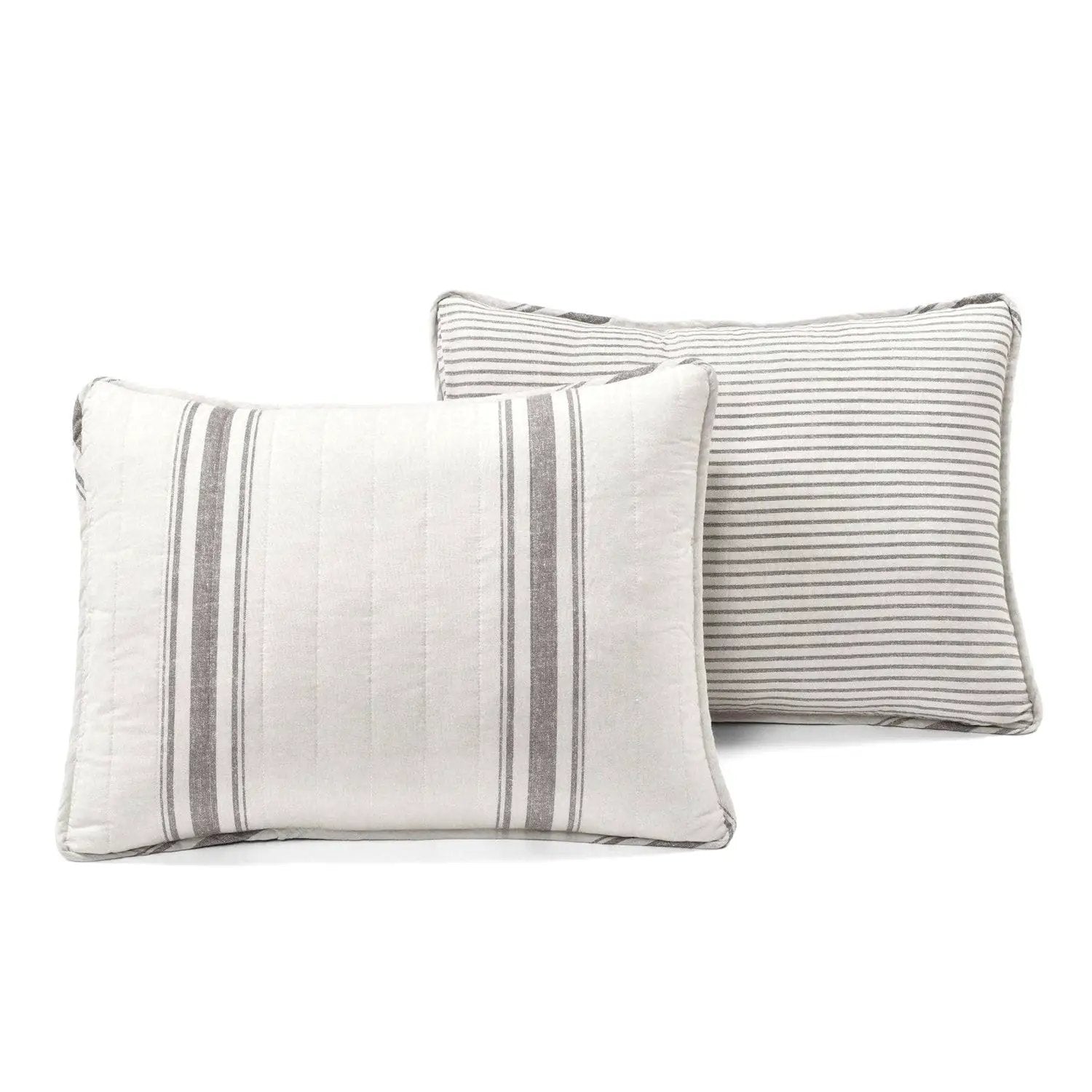 King Size Grey White 3 Piece Stripe Reversible Cotton Quilt Set by HomePacific