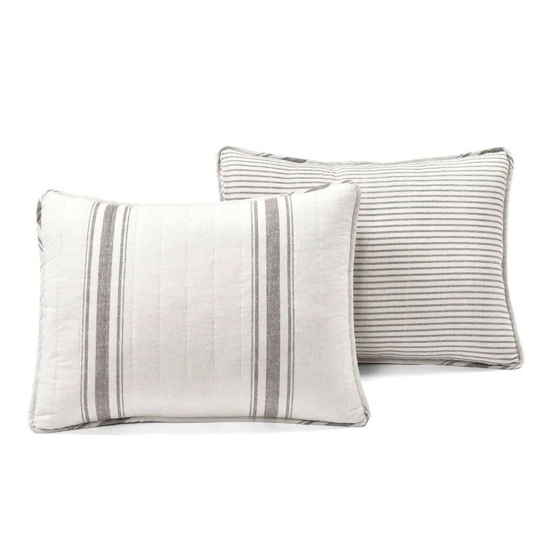 King Size Grey White 3 Piece Stripe Reversible Cotton Quilt Set by HomePacific