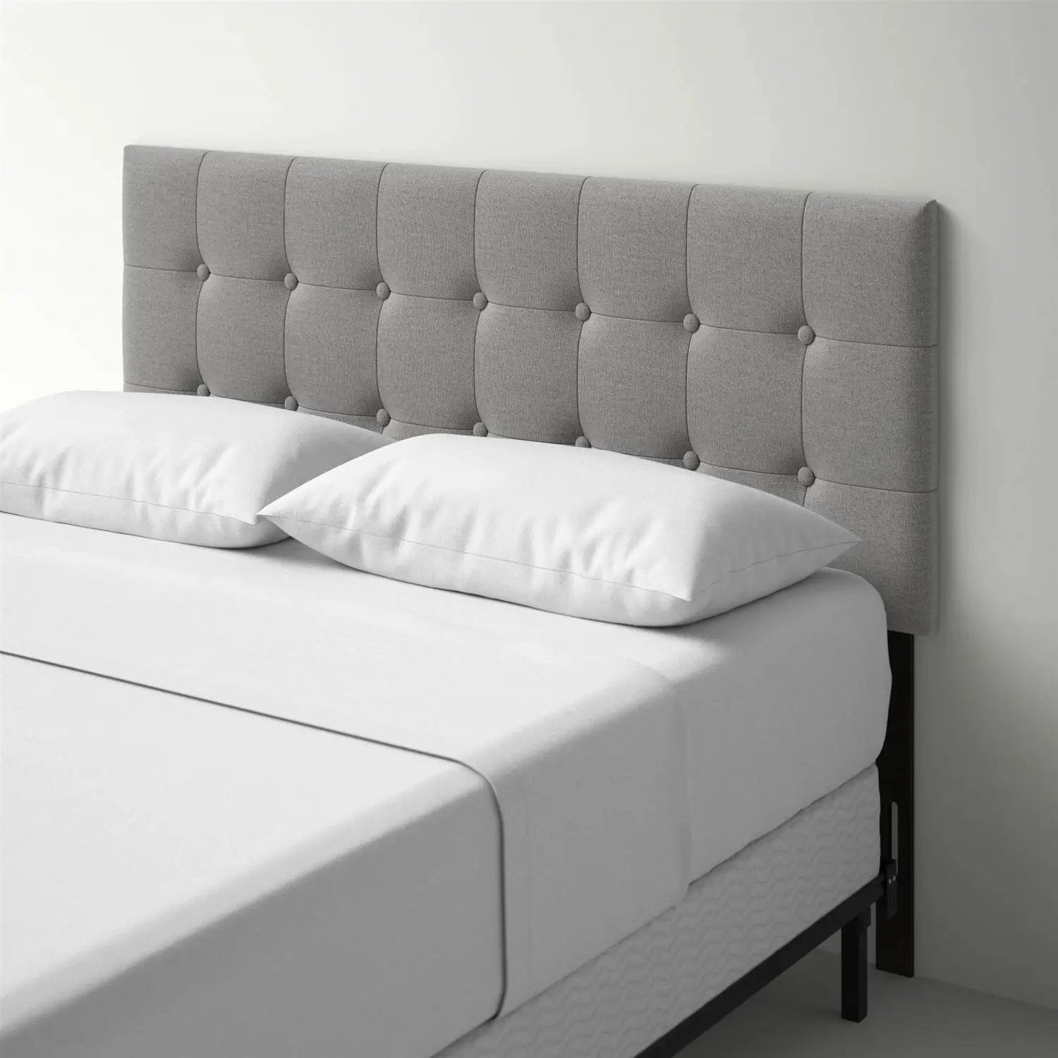 King size Mid-Century Style Button-Tufted Headboard in Grey Upholstered Fabric by HomePacific