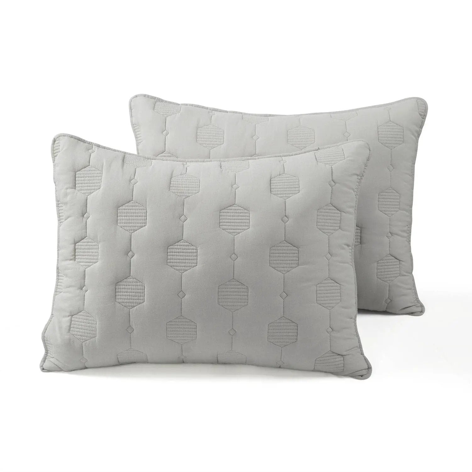 King/CAL King Hexagon Pattern Lightweight Grey Textured Cotton 3 Piece Quilt Set by HomePacific