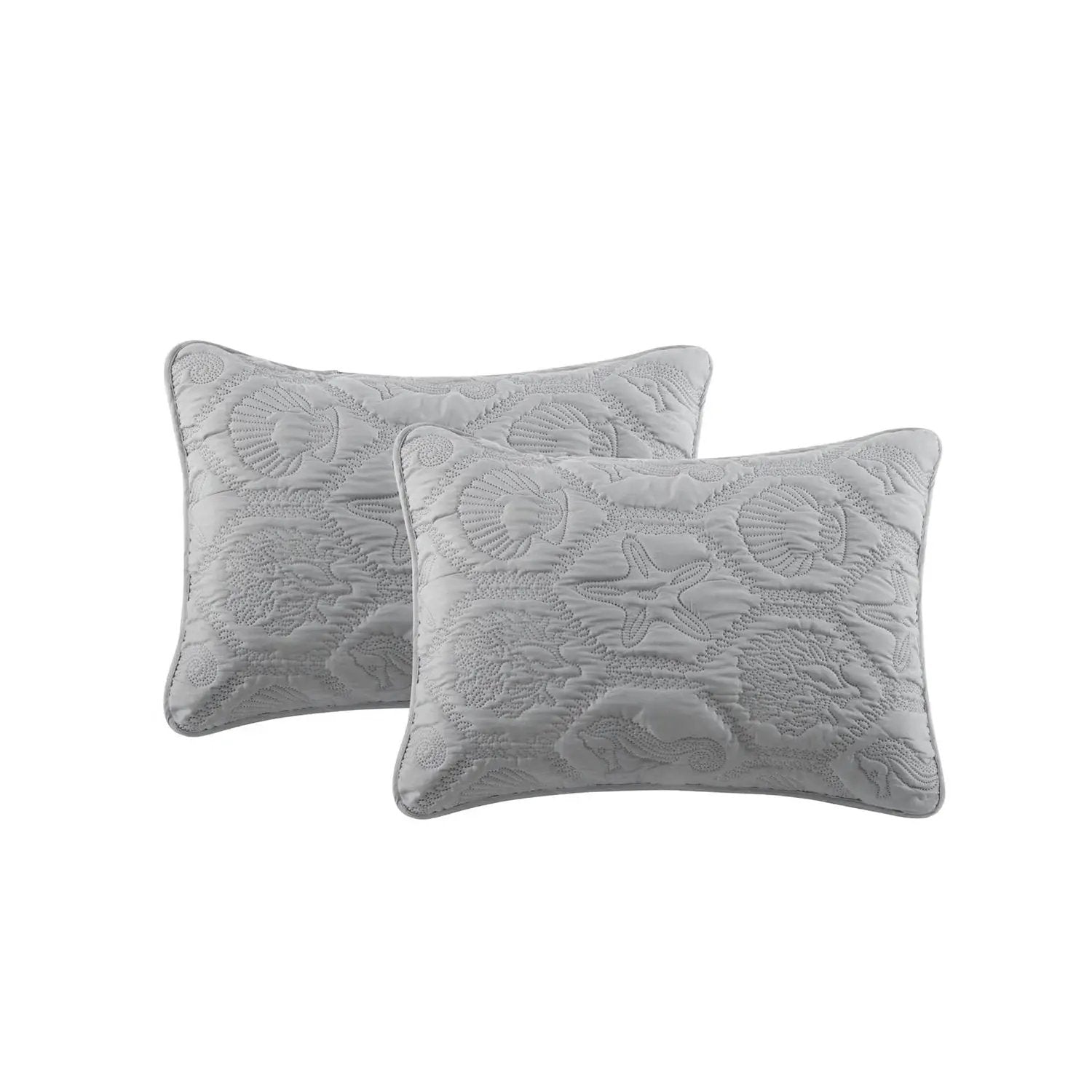 King Coastal Beach Embossed Starfish Seashell Seahorse Grey 3-Piece Quilt Set by HomePacific