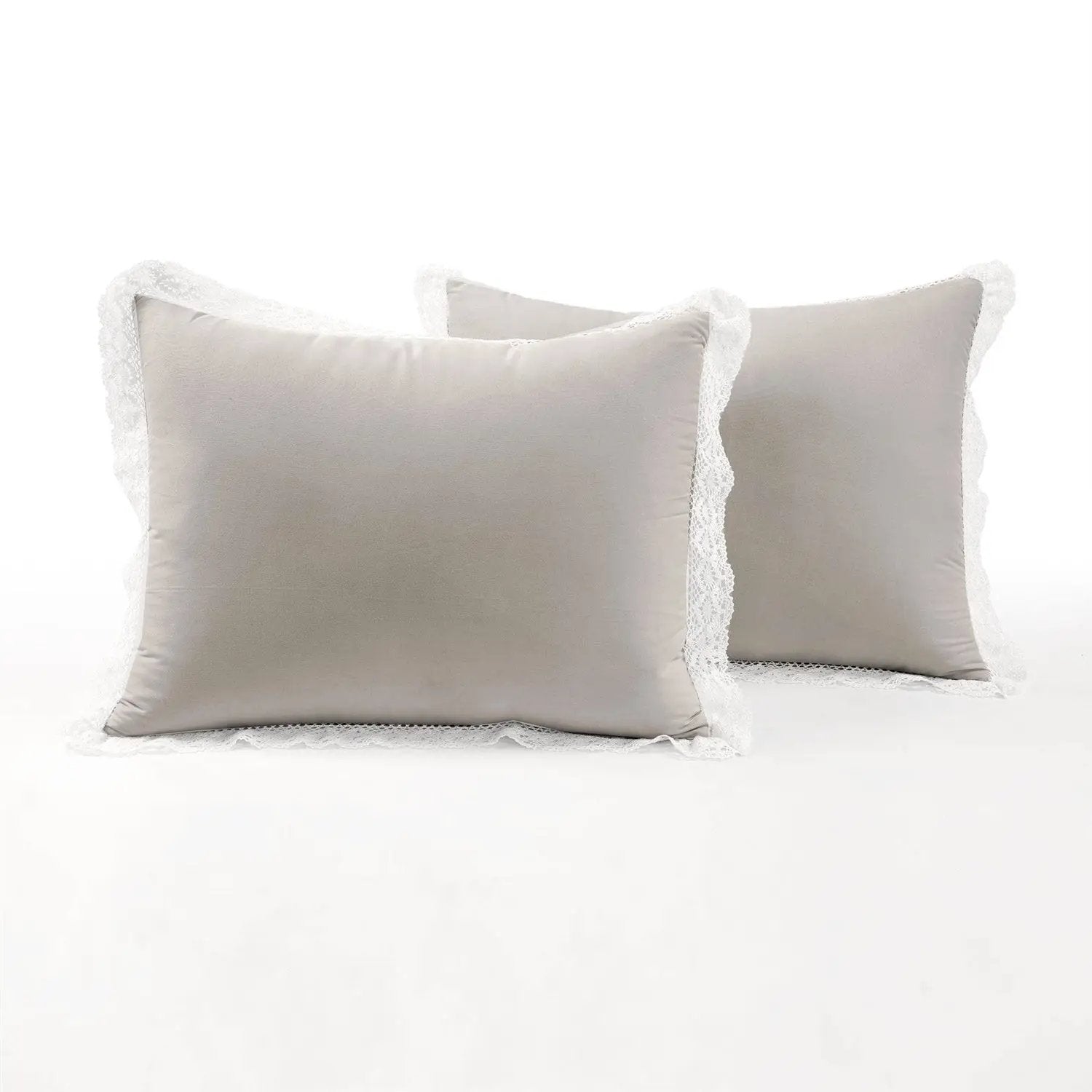 Full/Queen French Country Grey 5-Piece Lightweight Comforter Set w/ Lace Trim by HomePacific
