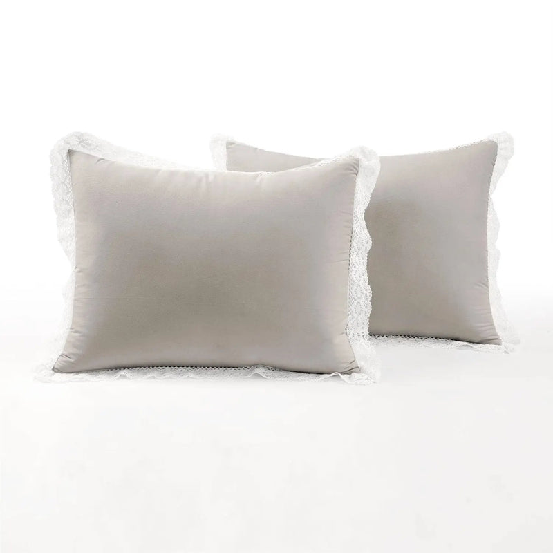 Full/Queen French Country Grey 5-Piece Lightweight Comforter Set w/ Lace Trim by HomePacific