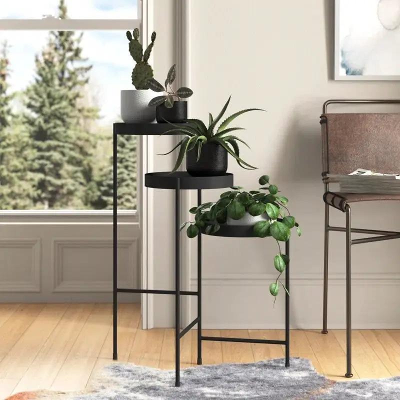 Modern Dark Grey Metal 3-Tier Flower Pot Plant Stand by HomePacific