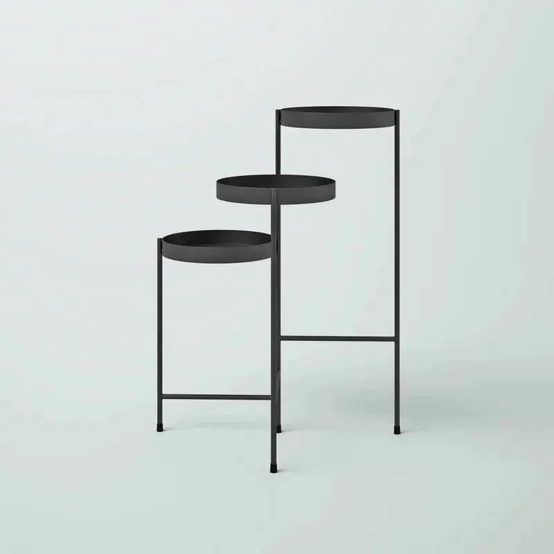 Modern Dark Grey Metal 3-Tier Flower Pot Plant Stand by HomePacific