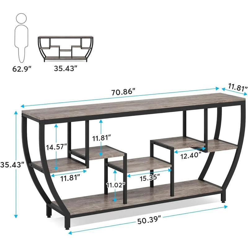 Industrial Chic 70-inch Long Narrow Console Sofa Table with Gray Wood Shelves by HomePacific